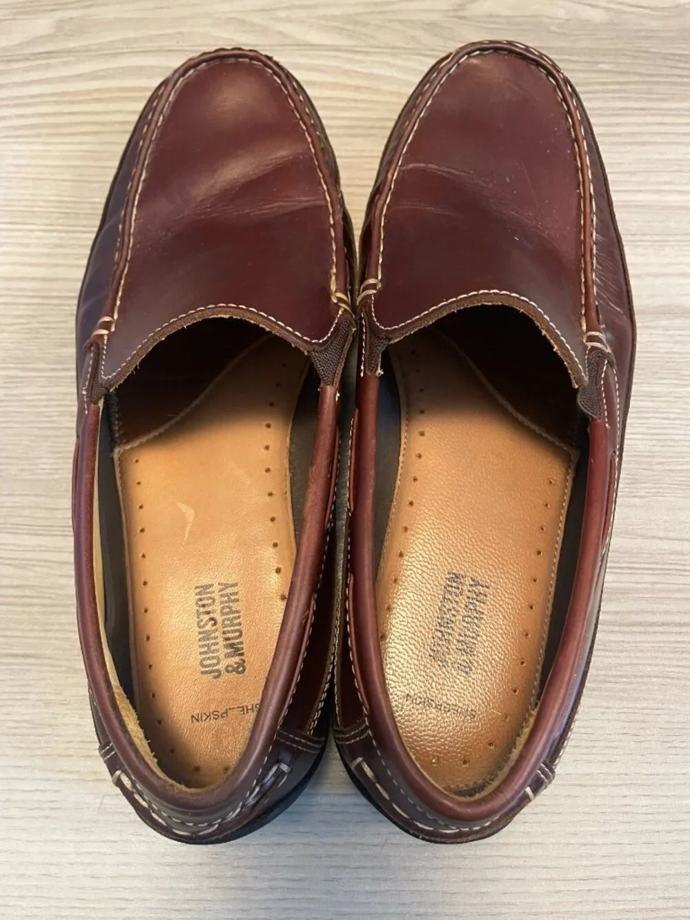 Johnston & Murphy Sheepskin Leather Loafers Men's 11M Brown Slip On Moc Toe